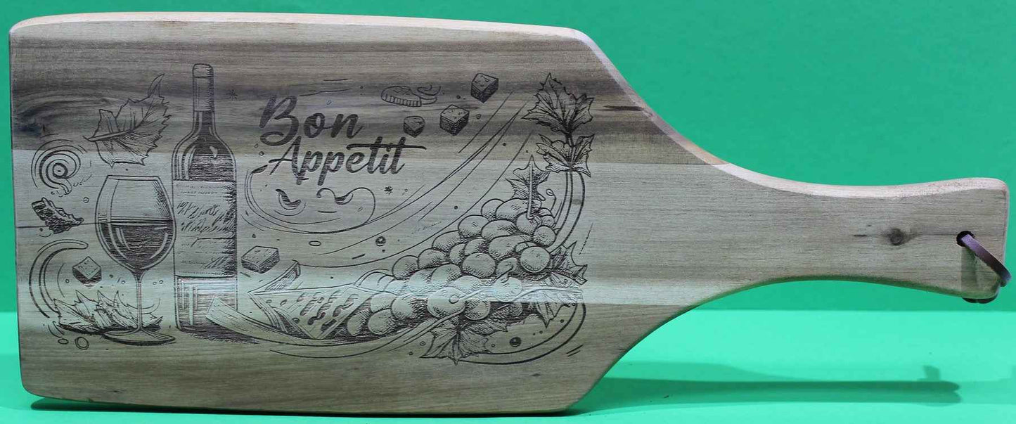 Schneidebrett aus Holz Motiv „Essen Trinken Genießen Bon Appetit