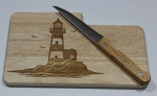 Frühstücksbrett aus Holz mit integrierter Messerhalterung & Brötchenmesser