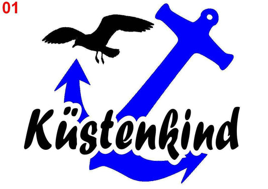 Aufkleber Küstenkind mit Anker und Möwe