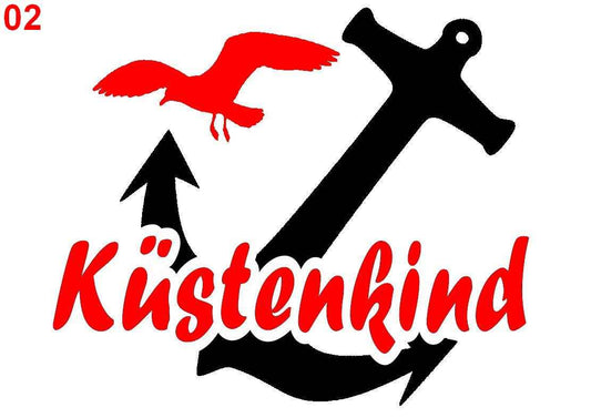 Aufkleber Küstenkind mit Anker und Möwe