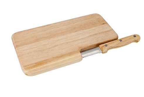 Frühstücksbrett aus Holz mit integrierter Messerhalterung & Brötchenmesser