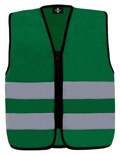 Kinder Warnweste Aalborg forst grün mit Reißverschluss und breiten Reflexstreifen