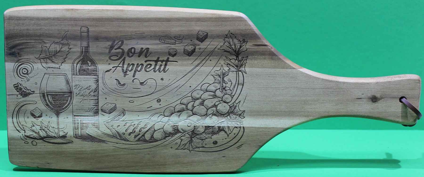 Schneidebrett aus Holz  Motiv „Essen Trinken Genießen Bon Appetit