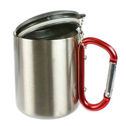 Becher Edelstahltasse mit Karabiner und Deckel Camping Wander