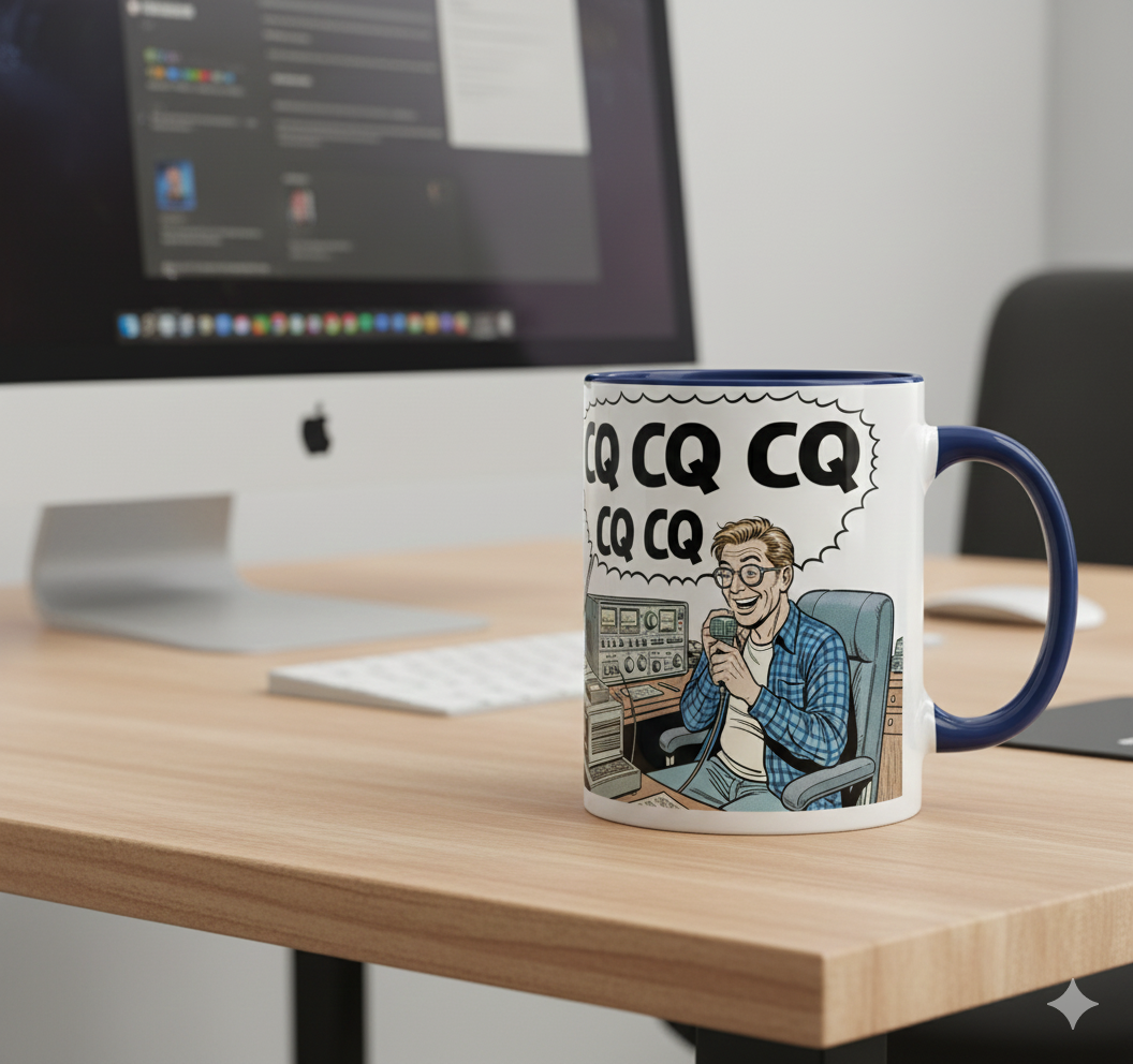 Keramiktasse Comic Funkamateur CQ CQ CQ