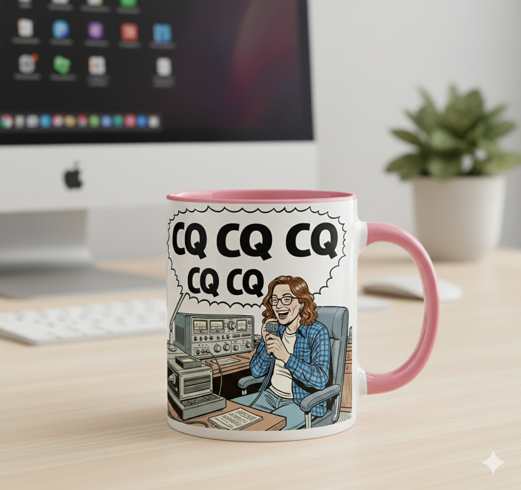 Keramiktasse Comic Funkamateur CQ CQ CQ