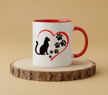 Keramiktasse Love Katze mit Herz und Pfoten