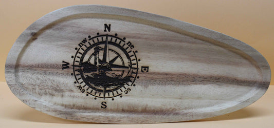 Schneidebrett aus Holz oval mit Rand Motiv Windrose  Kompass