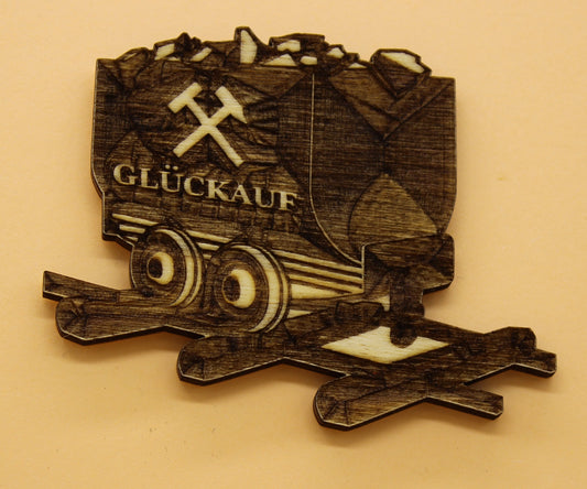 Lasergeschnittener und graviert Holz Magnetpin Bergbau Lore Glückauf Tradition für dein Zuhause