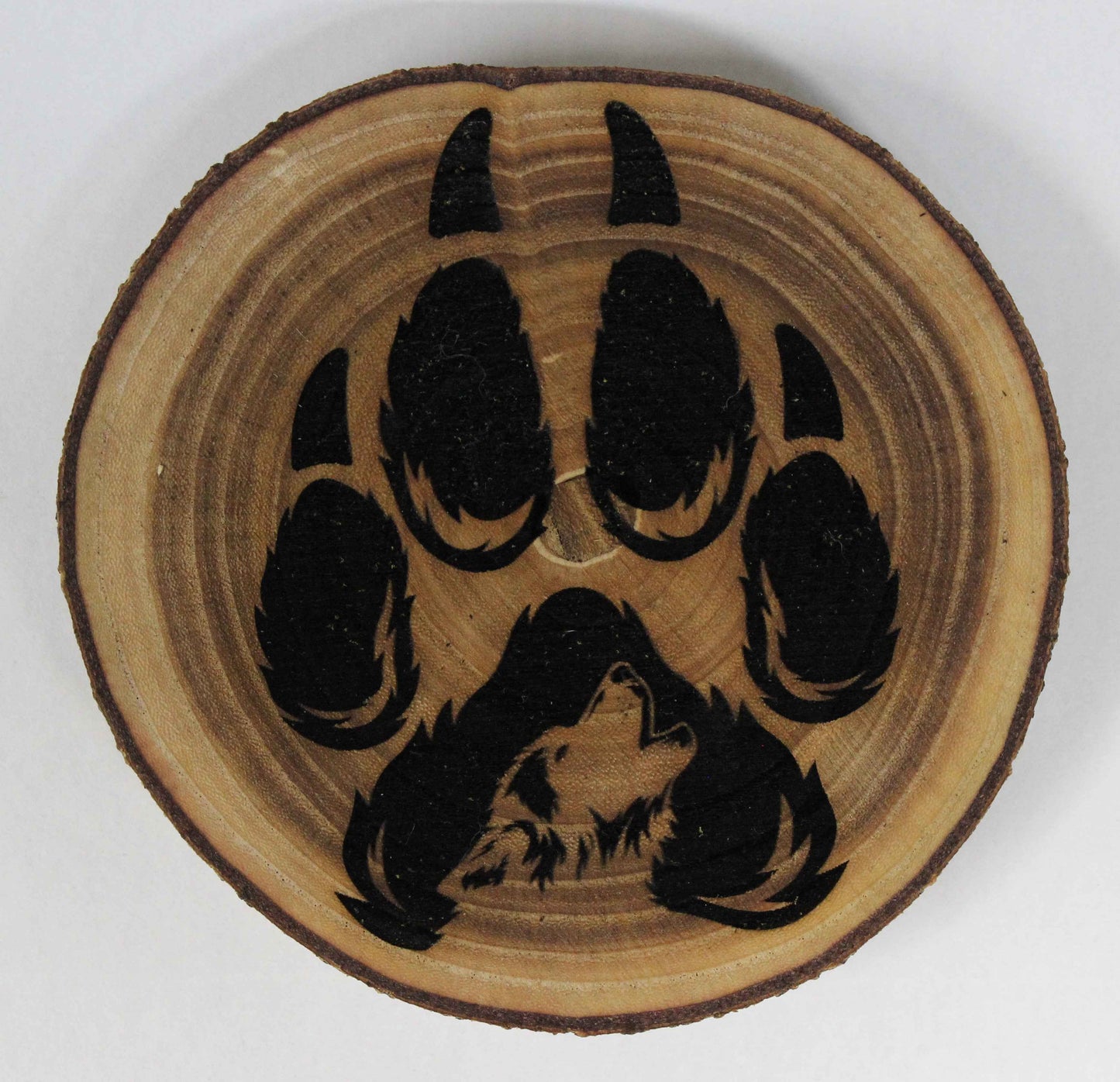 Rindenholz Motiv Wolf Pfote