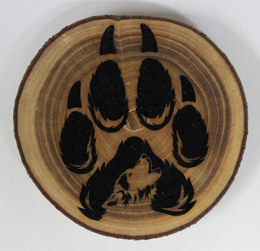 Rindenholz Motiv Wolf Pfote