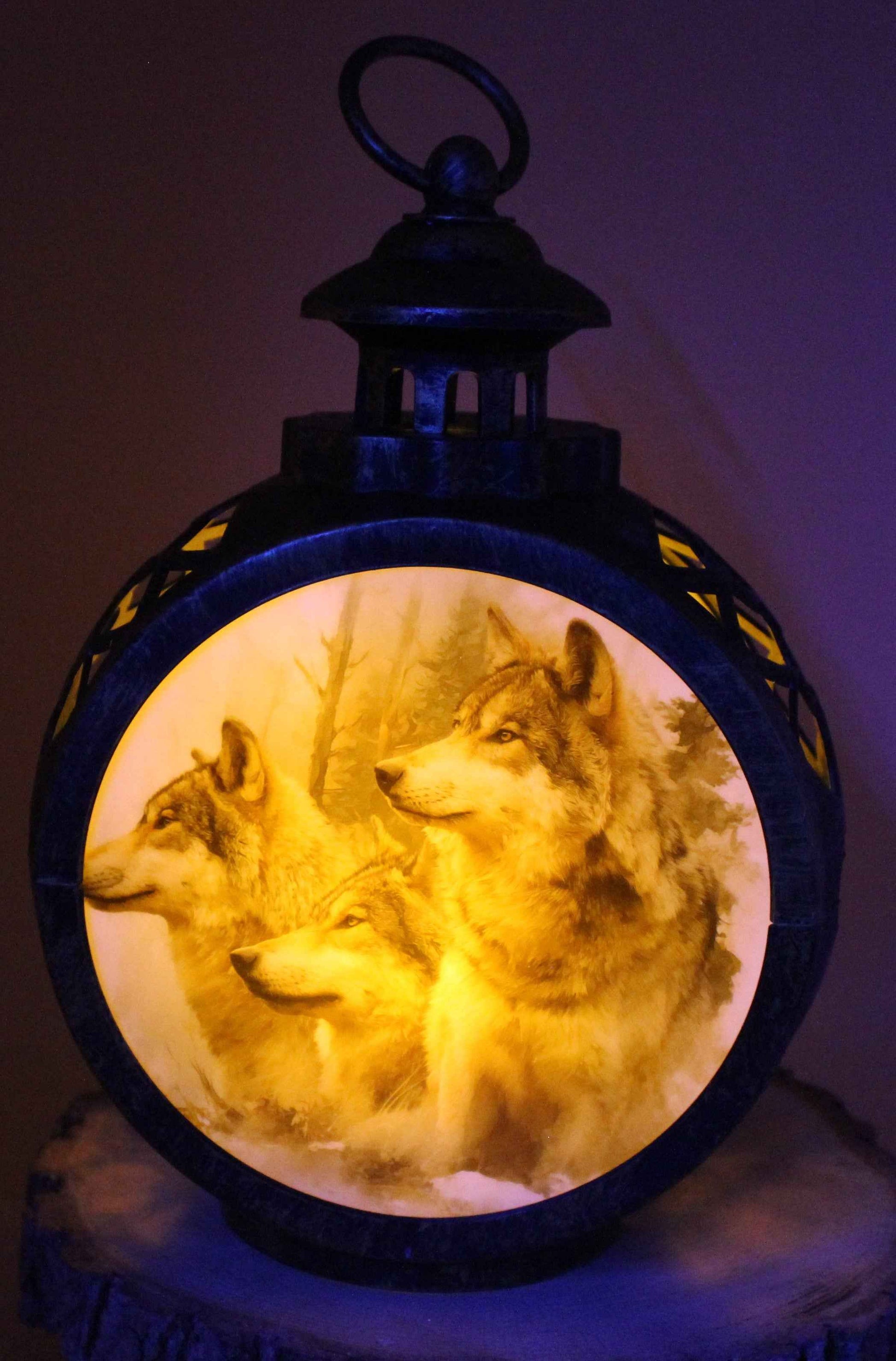 Laterne Farbe Vintage Wölfe Optik large mit LED