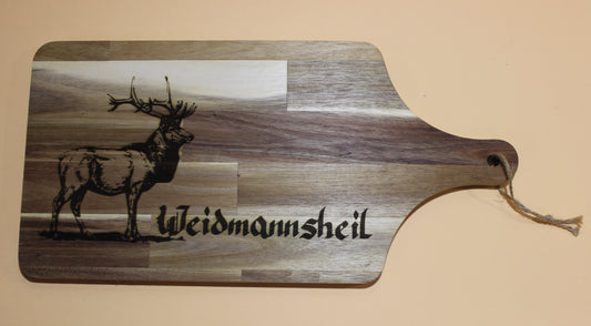 Rustikales Akazien-Servierbrett „Waidmannsheil“