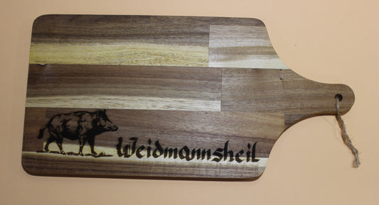 Rustikales Akazien-Servierbrett „Waidmannsheil“