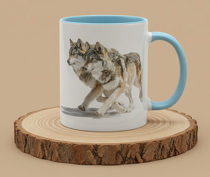 Keramiktasse 2 Wölfe laufend