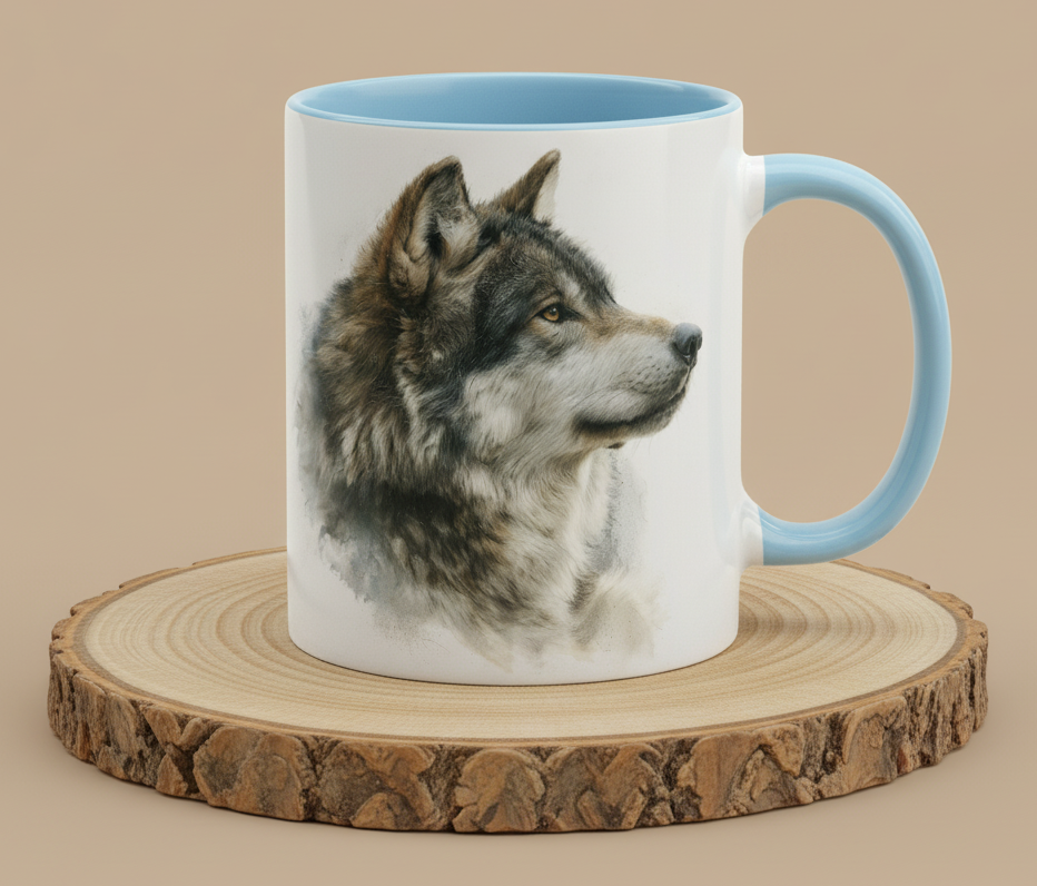 Keramiktasse Motiv Wolf