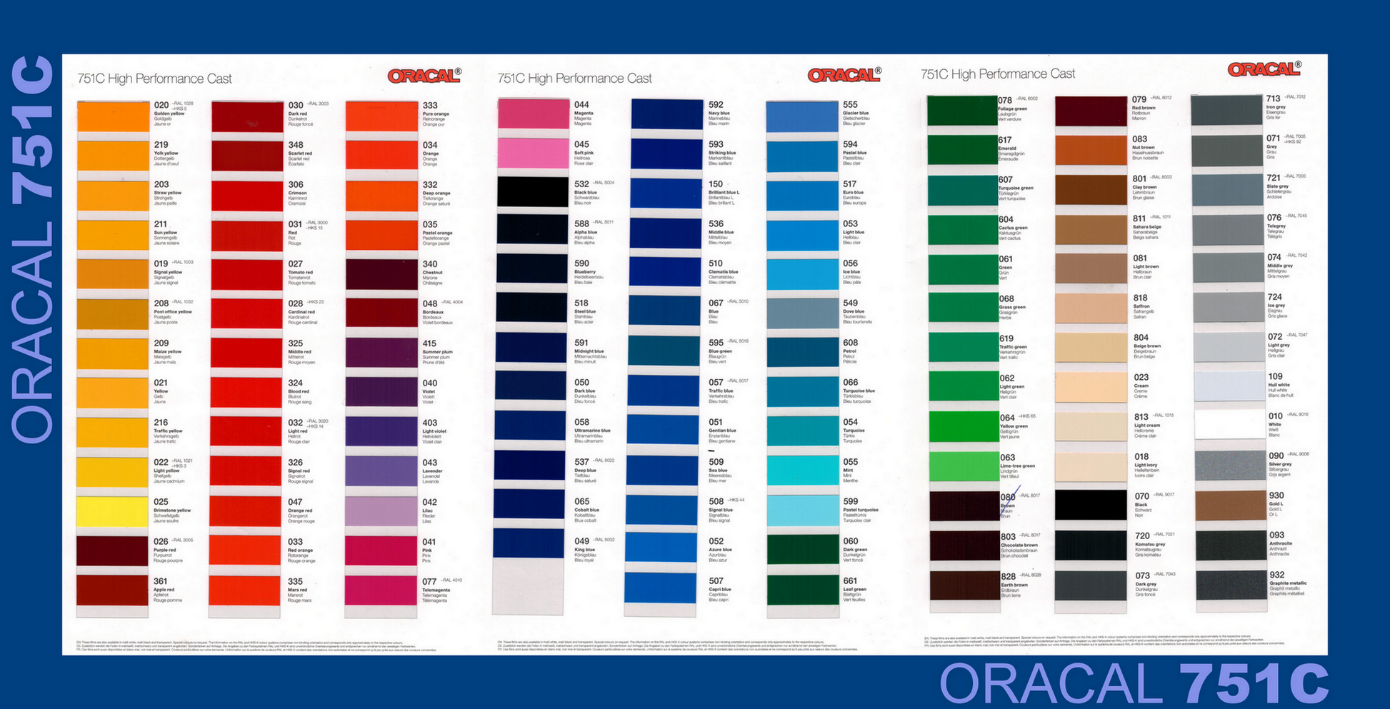 Farbkarte Oracal 751C