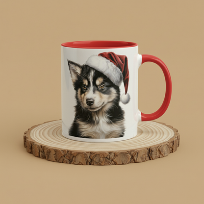 Keramiktasse Weihnachts Husky Welpe Kopf mit Mütze