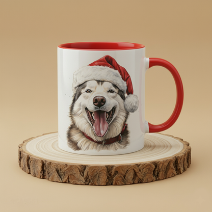 Keramiktasse Weihnachts Husky Kopf mit Mütze