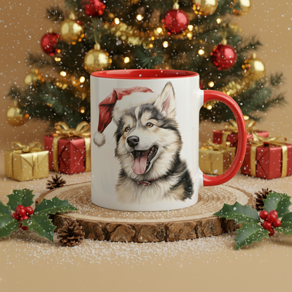 Keramiktasse Weihnachts Husky Kopf mit Mütze