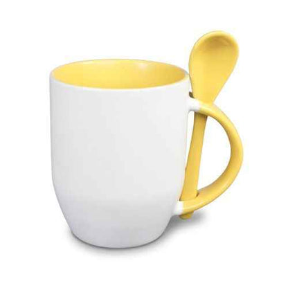 Keramiktasse TWO TONES Löffel Orca Coating gelb