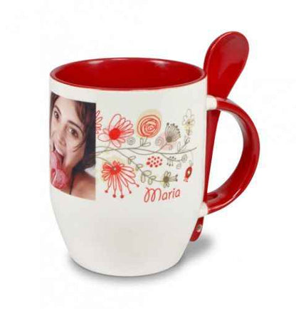 Keramiktasse TWO TONES  Löffel Orca Coating rot